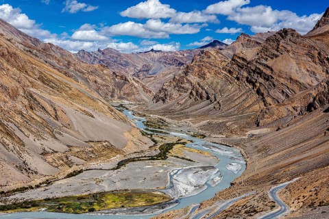 Himalayan landscape in Himalayas along Manali-Leh road. Ladakh, India, Asia