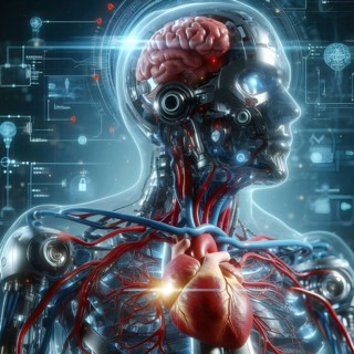 AI robot using human heart. concept image. AI generated