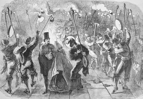 The Caraval in Venice, Masquerade in St. Mark's Square in 1869, Venice, Italy, Historical,