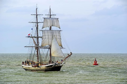 Two-master sailing ship Morgenster on the North Sea
