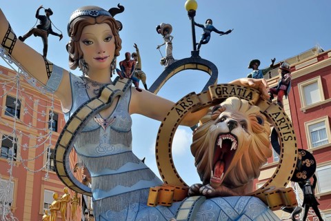 Falla papier-mache figures, Fallas festival, Valencia, Spain, Europe