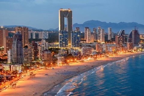 Skyline of Benidorm with the high-rise Intempo, with 192 metres the highest residential building in