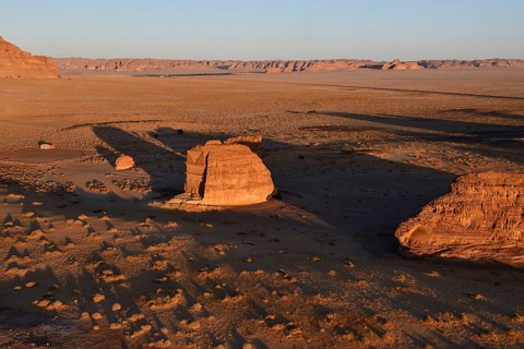 Qasr Al-Farid, 2000-year-old tomb of the Nabataeans, aerial view, Hegra or Madain Salih, AlUla