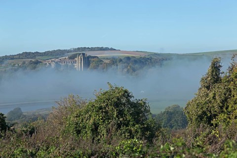 High Fog over Valley of River Adur, Lancing College, Shoreham by Sea, South Downs, West Sussex,