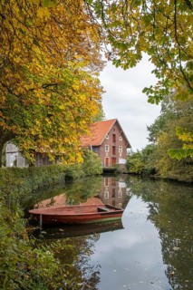 Historic water mill, Düstermühle on the river Dinkel, Legden, Münsterland, North Rhine-Westphalia,