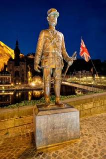 DINANT, BELIGUM, MAY 30, 2018: Bronze statue of Charles de Gaulle near the bridge where he was