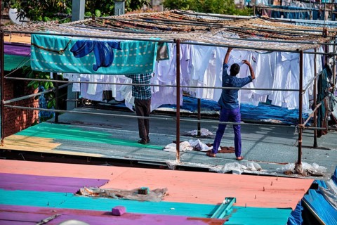 MUMBAI, INDIA, OCTOBER 31, 2019: Dhobi Ghat (Mahalaxmi Dhobi Ghat) is open air laundromat lavoir in