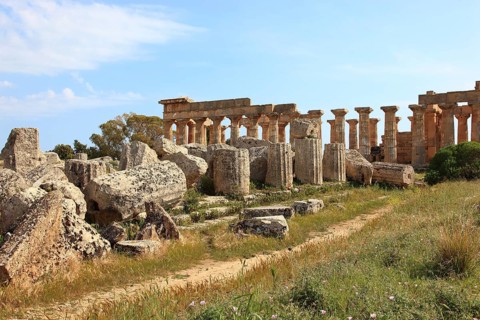 Selinunte, Temple E and tombs in the archaeological site of Selinunte, Trapani Province, Sicily,