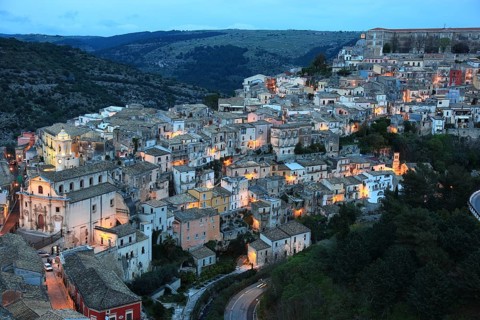 City of Ragusa, the late Baroque district of Ragusa Ibla by night, Unesco World Heritage Site,