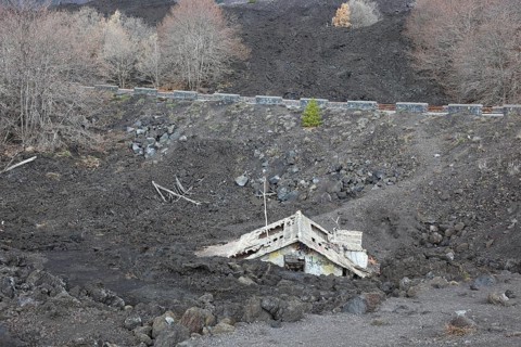 House below Aetna, Etna buried by lava, Sicily, Italy, Europe