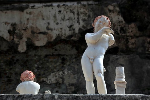 Angel figure at the Nonio Balbo Terrace, ruined city of Herculaneum, Campania, Italy, Europe