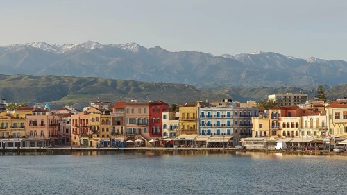Lefka Ori, White Mountains, Snowy Mountains, Venetian Old Town, Venetian Port, Row of Houses,
