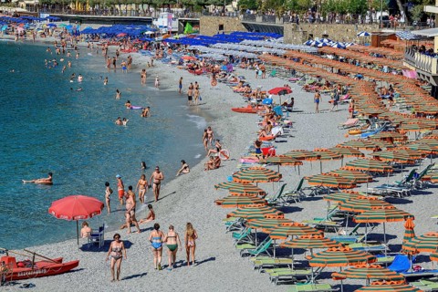 Monterosso Beach, Spiaggia di Fegina, Cinque Terre, Province of La Spezia, Liguria, Italy, Europe