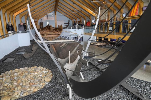 Reconstruction of the longship Haithabu 1, exhibition in the Viking Museum Haithabu, Schleswig,