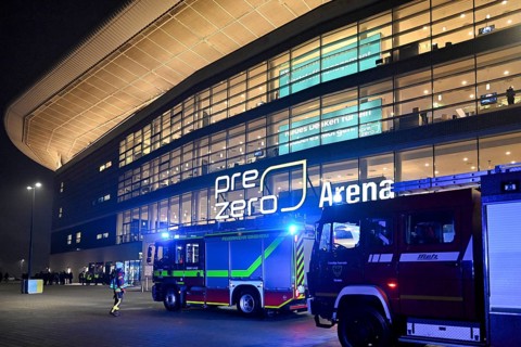 Fire brigade operation in front of the PreZero Arena, Sinsheim, Baden-Württemberg, Germany, Europe