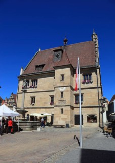 Germany, Middle Franconia, town of Weissenburg, houses and town hall on the market square, Europe