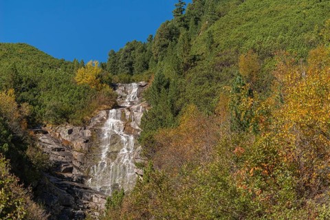 Riepenbach waterfall at Schlegeisspeicher, forest, autumn colours, Ginzling, Zillertal, Zillertal