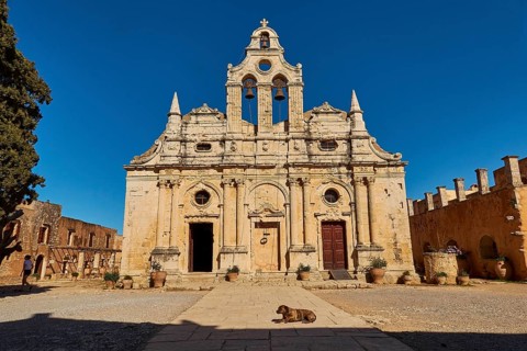 Hapt Church, Super Wide Angle, Forecourt, Dog, Bell Tower, Arkadi, Orthodox Monastery, National