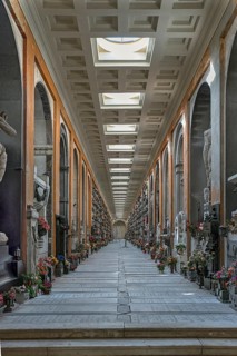Covered tombs at the Monumental Cemetery, Cimitero monumentale di Staglieno), Genoa, Italy, Europe