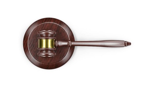 Overhead of a law gavel isolated on a white background