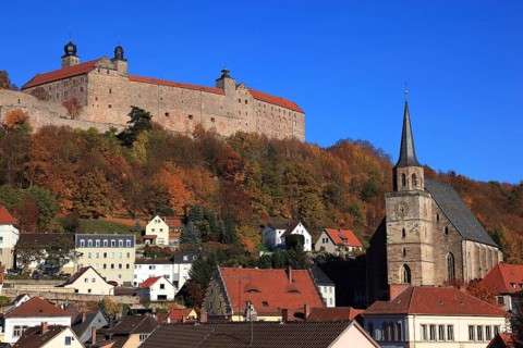 Plassenburg Castle with Old Town and Petri Church, Kulmbach, Upper Franconia, Bavaria, Germany,