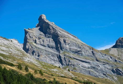 The prominent head of the Dent de Chamosentze peak, Bernese Alps, Mayens-de-Chamoson, Valais,