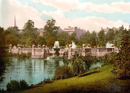 Kensington Gardens, one of the royal parks in London, ca 1895, England, Historical, digitally