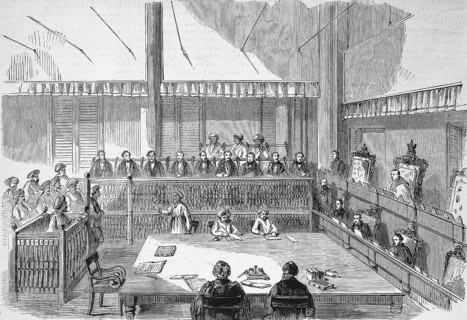 A session of the Supreme Court in Madras, 1869, India, Historic, digitally restored reproduction of