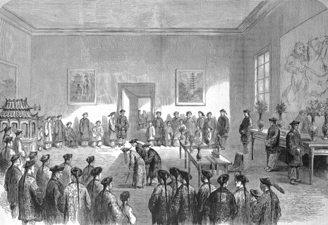 A Chinese Wedding circa 1869 in Shanghai, China, Historical, digitally restored reproduction of a