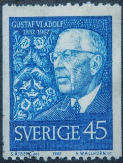 King Gustaf VI Adolf, 1882-1973, king of Sweden, portrait on a Swedish post stamp