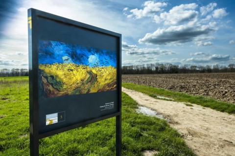 Auvers-sur-Oise. Panel located at the place where Van Gogh's famous painting called The Cornfield