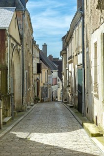 Sancerre labelled Les Plus Beaux Villages de France. Street in the city. Cher department.