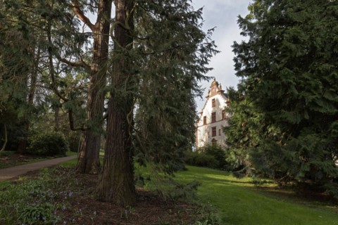 Castle park with view of the Grand Ducal Palace, Neo-Renaissance, spa town Badenweiler, Black