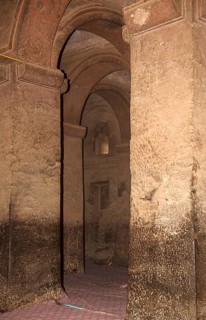 Interior view of the underground monolithic rock church Biete Medhane Alem, UNESCO World Heritage