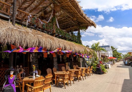 Isla Mujeres, Quintana Roo, Mexico, 10 September, 2021: Cafes, pubs and restaurants of the tropical