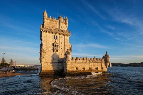 Belem Tower or Tower of St Vincent, famous tourist landmark of Lisboa and tourism attraction, on