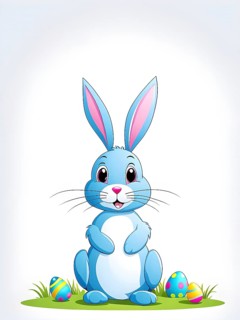 A simple cartoon Easter bunny with a white background, abstract illustration, AI generated