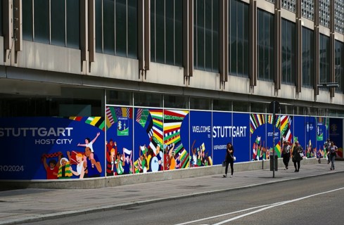 Banner, advertising and logo of the UEFA euro 2024 European Football Championship in Germany,