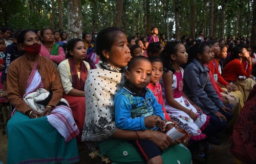 People enjoying a drama during 'Under The Sal Tree' Theatre Festival on December 15, 2021 in