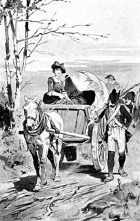 Pictures from the life of a soldier, soldiers and sutler go into battle on a covered wagon,