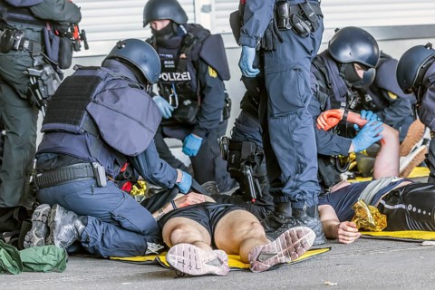 Baden-Württemberg police anti-terror exercise in the stadium. In the run-up to the European