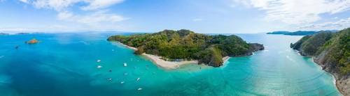 Aerial view, tropical island in the turquoise ocean, Tortuga Island, Puntarenas, Costa Rica,