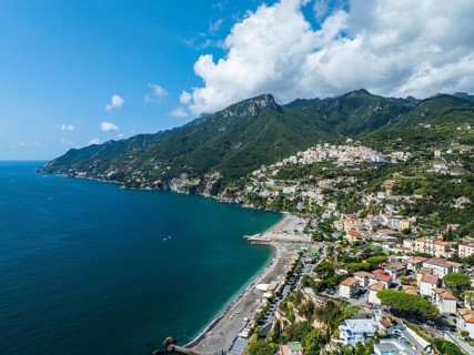 Vietri sul Mare from a drone, Amalfi Coast, Salerno, Campania, Italy, Europe
