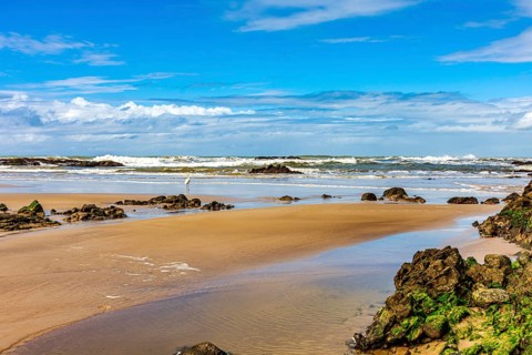 Rocky and deserted tropical beach in Serra Grande on the coast of Bahia, Brazil Serra Grande,