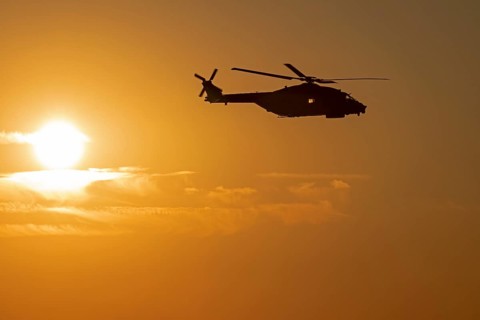 Marine helicopter, evening sun, Wustrow, Darß, Mecklenburg-Vorpommern, Germany, Europe