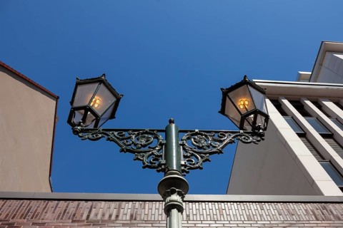 Historic old Düsseldorf gas lantern in the historic city centre, Düsseldorf, North