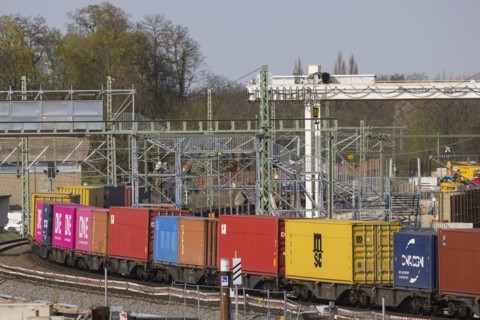 Rastatt Tunnel construction site on the Rhine Valley line with goods train, Deutsche Bahn AG