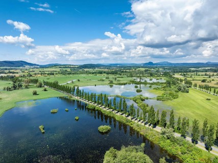 Aerial view of western Lake Constance with the Radolfzeller Aachried and the Mooser Damm at high