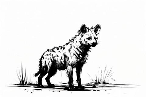 Black and white line art hyena, AI generated