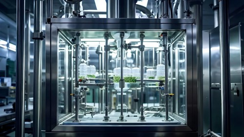 Mechanized pharmaceutical bioreactor in a manufacturing laboratory, AI generated